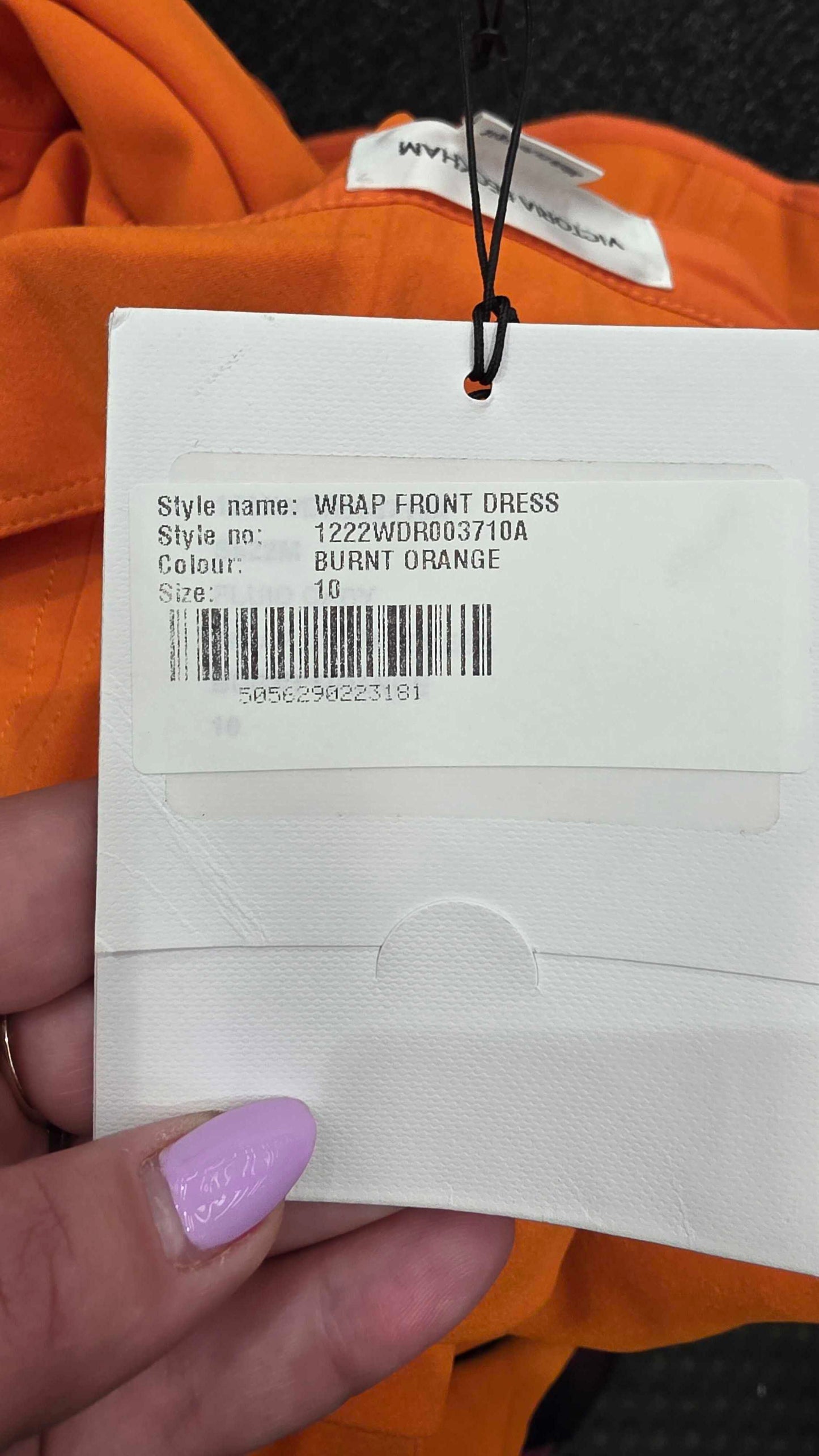 Victoria Beckham-1222Wdr003710A Burnt Wrap Front Midi Dress-Orange Size: Uk10
