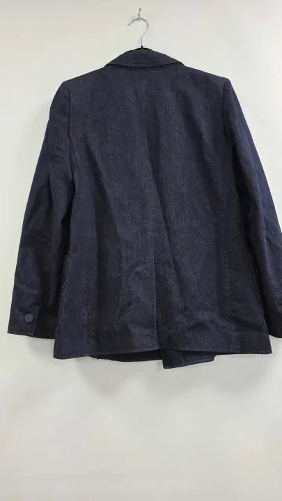 Reiss - Dark Blue Maya Double Breasted Denim Blazer - Blue Size: Uk 8