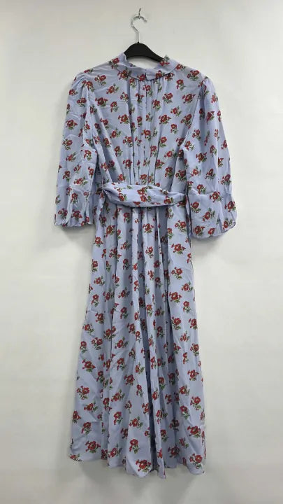 L K Bennett - Blue Floral Tamara Silk Midi Dress - Multi Size: Uk 14