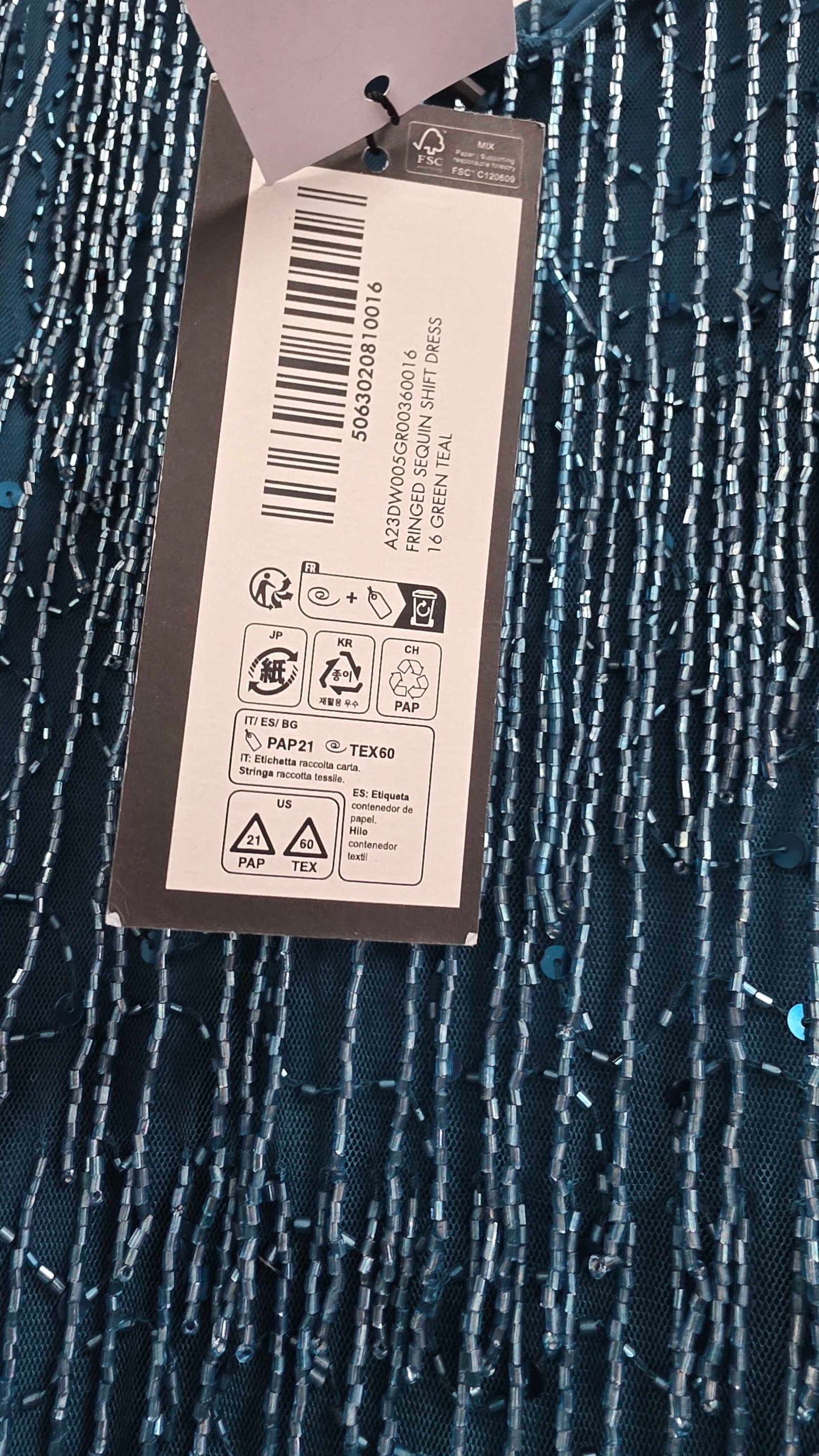 Sosandar - Teal Premium Embellished Fringe Tassel Shift Dress - Blue Size: Uk 16