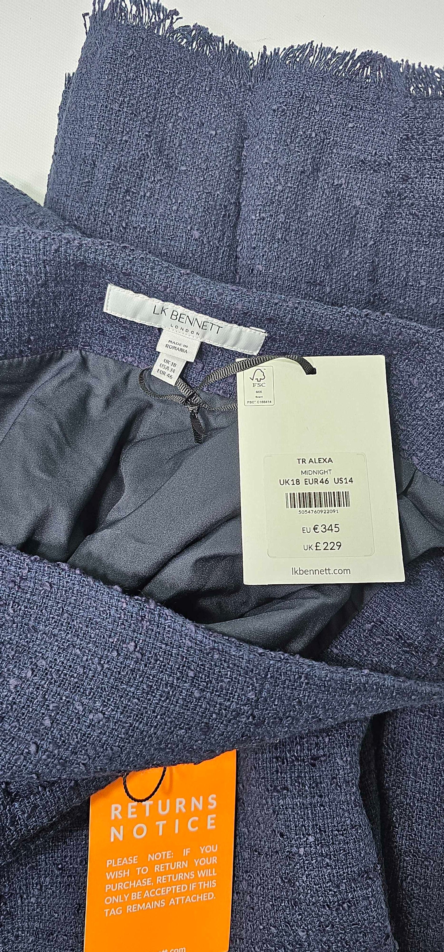 Alexa Navy Recycled Cotton Italian Tweed Trousers Size: Uk18