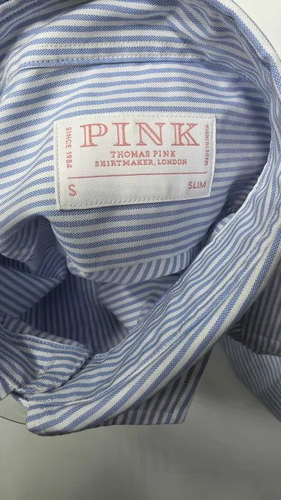 Pale Blue & White Tailored Fit Poplin Bengal Stripe Dress Shirt Size: S