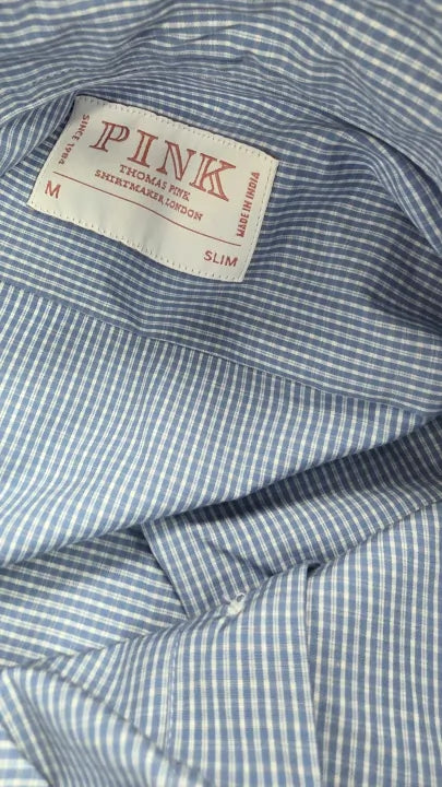 Thomas Pink Pale Blue Classic Fit Royal Twill Formal Shirt Size: M