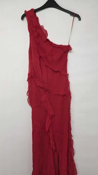 Mango - Red Asymmetric Ruffled Dress - Red Size: M