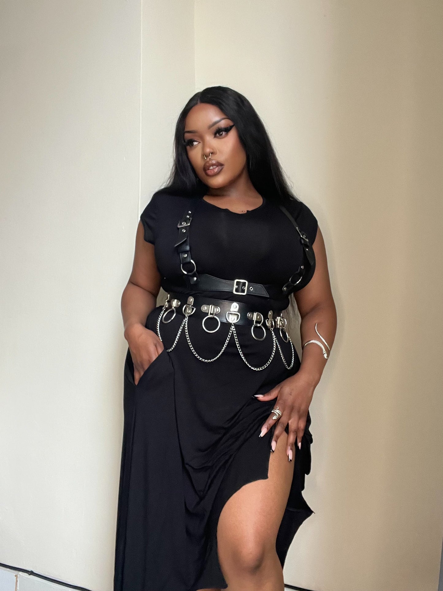 Necessary Evil Evaki Gothic Hi-Low Dress - Bat Wing Hem with Pockets UK Made