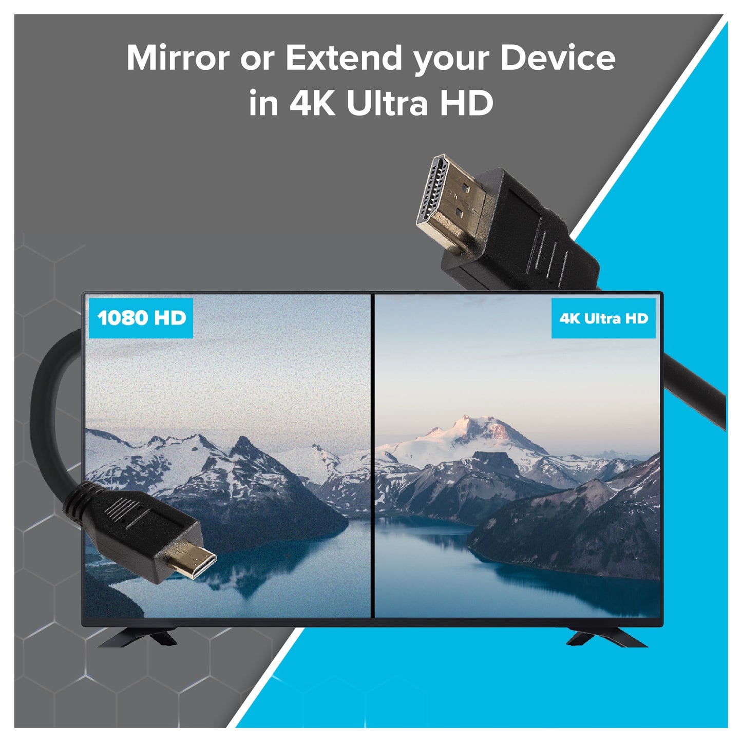 Maplin HDMI-A to Micro HDMI-D 4K Ultra HD 30Hz Cable with Ethernet & Gold Connectors - Black, 3m