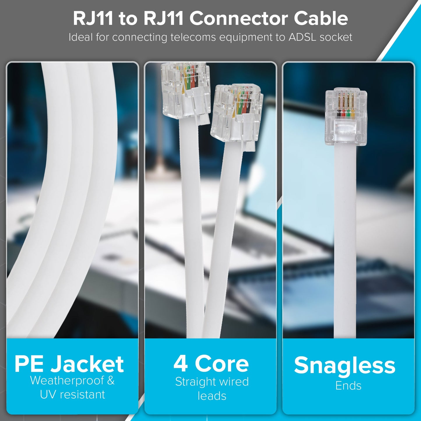 Maplin RJ11 to RJ11 6P4C ADSL Telephone Modem Lead - White, 3m