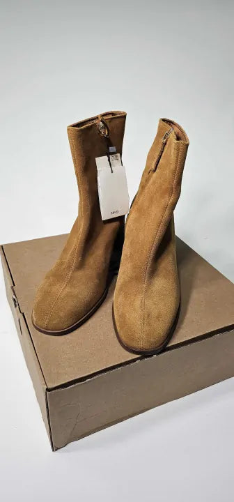 Mango - Medium Brown Heel Suede Ankle Boot - Brown Size: 40