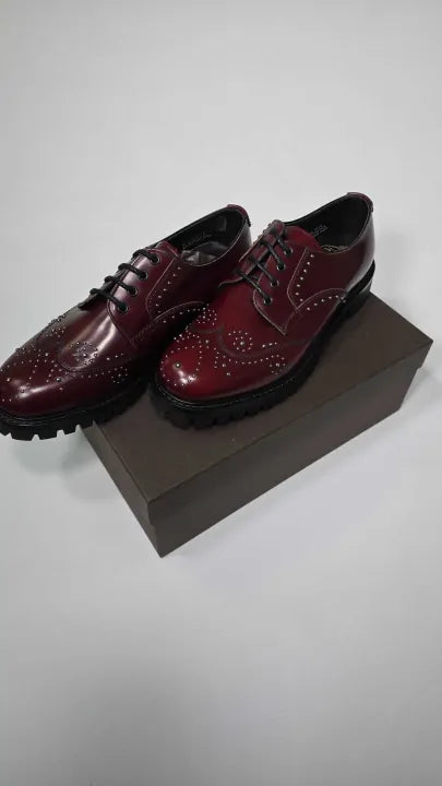Church's Burgundy Leather Chester Met Studded Brogue Size: Uk 9.5