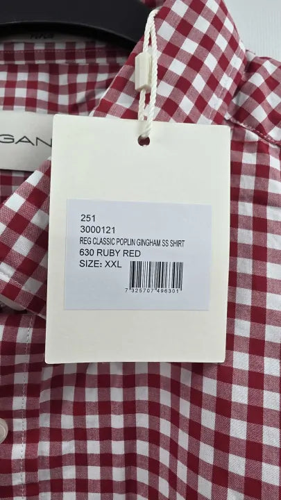 Gant Regular Fit Classic Gingham Poplin Short Sleeve Shirt Size: Xxl