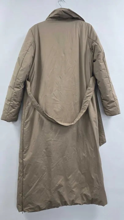 Max And Zac London - Camel Padded Shearling Collar Coat - Beige Size: Uk 12