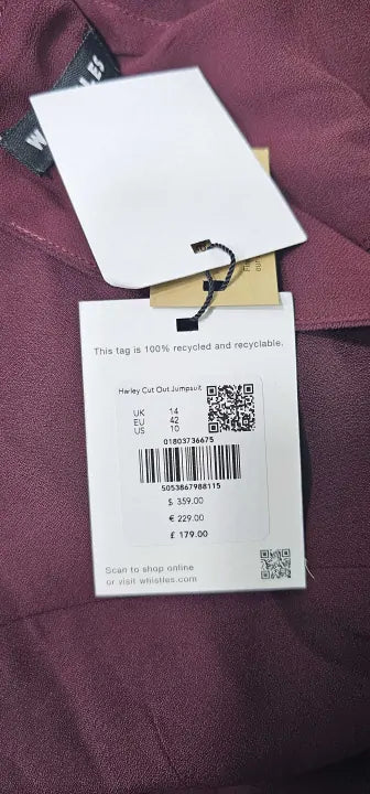 Whistles - Burgundy Harley Cut Out Jumpsuit - Red Size: Uk14