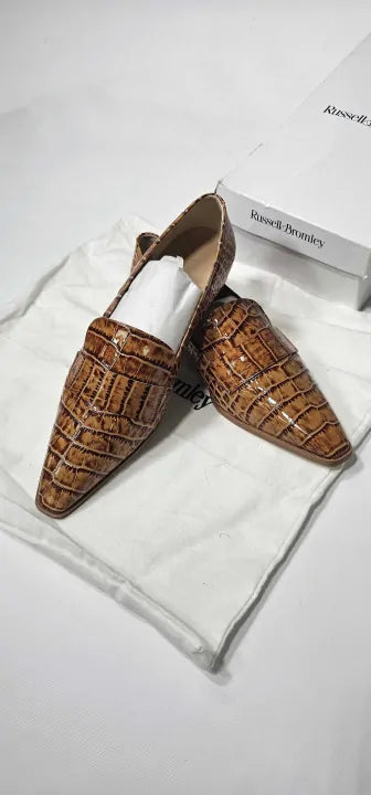 Russell & Bromley - Women's Tan Animal Print Totter Flat Leather Loafer - Beige Size: Eu39