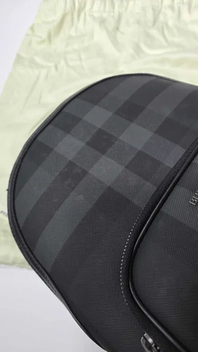 Burberry - Black Leather Small Check Burberry Backpack Size: *