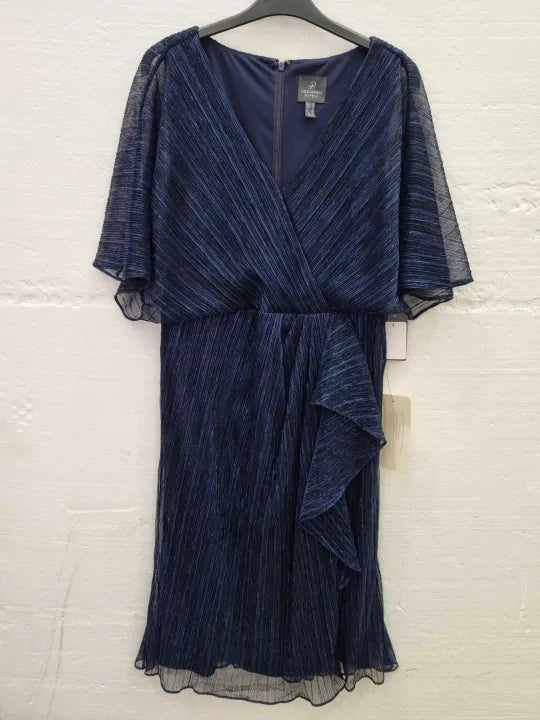 Adrianna Papell Metallic Crinkled Mesh Midi Dress Size: Uk 14