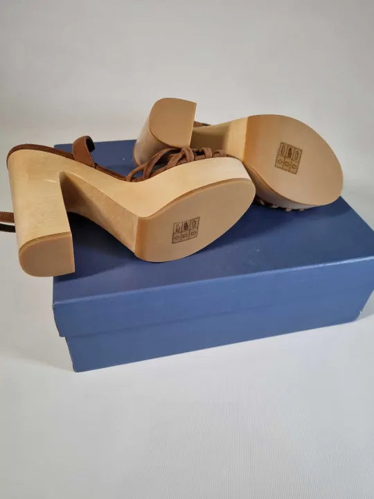 Paige Brown Leather Chelsey Platform Sandals Size: Uk 6