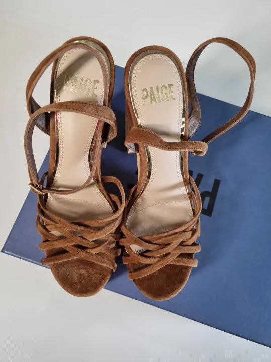 Paige Brown Leather Chelsey Platform Sandals Size: Uk 6