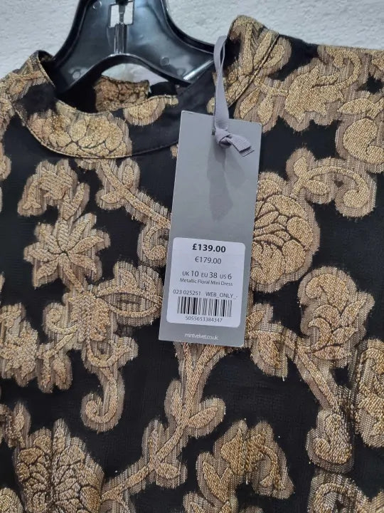 Mint Velvet Black Jacquard Mini Dress Size: Uk 10