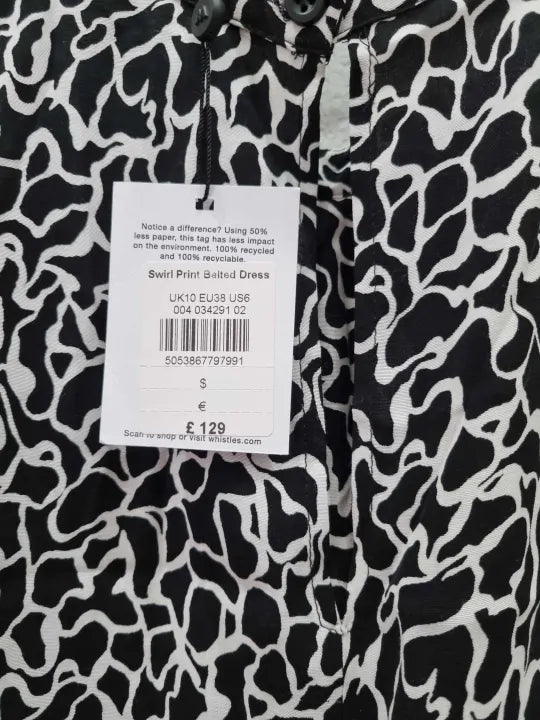 Whistles Swirl Print Belted Dress Size: Uk 10