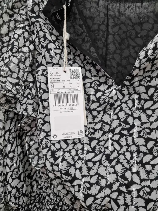 Mango Black Printed Short Dress Size: Medium