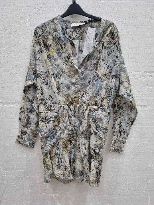 Iro Deniz Ruched Printed Cotton Mini Dress In Light Green Size: 40