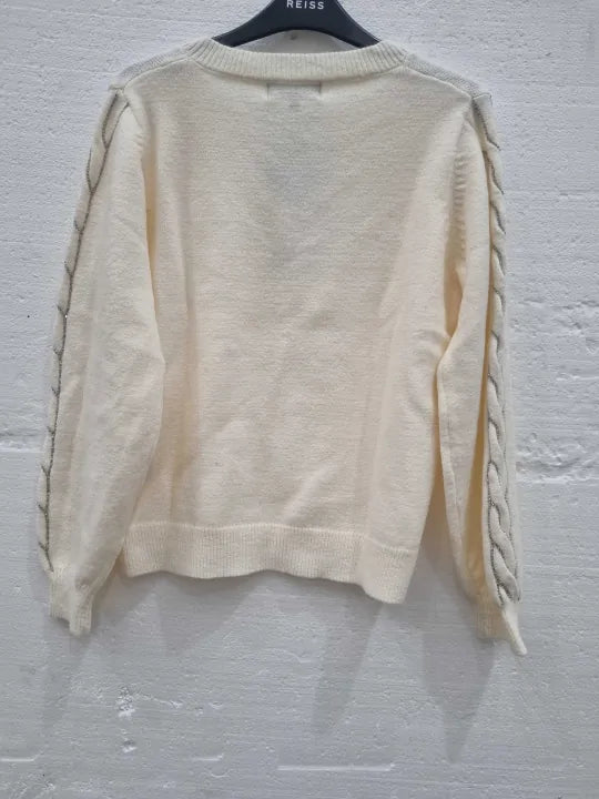 Sosandar Cream Embellished Cable Sleeve Jumper Size: Small