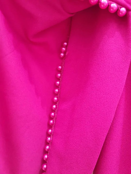Adrianna Papell Pleated Imitation Pearl Trim Crepe Sheath Dress In Hot Orchid Size: UK 10
