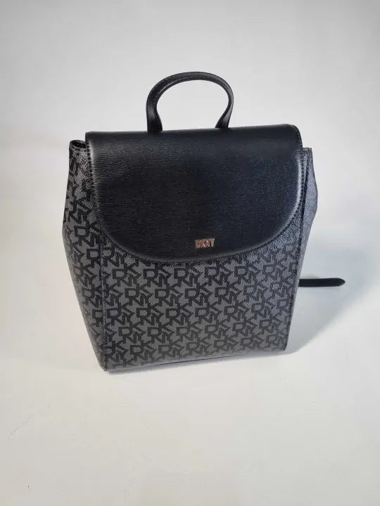 Dkny Black Logo Monogram Bryant Flap Backpack
