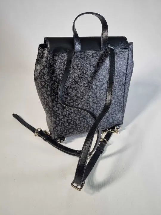 Dkny Black Logo Monogram Bryant Flap Backpack