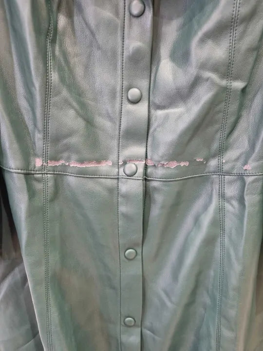 Sosandar Green Faux Leather Popper Front Shirt Dress Size: UK 14