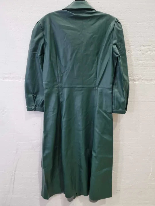 Sosandar Green Faux Leather Popper Front Shirt Dress Size: UK 14