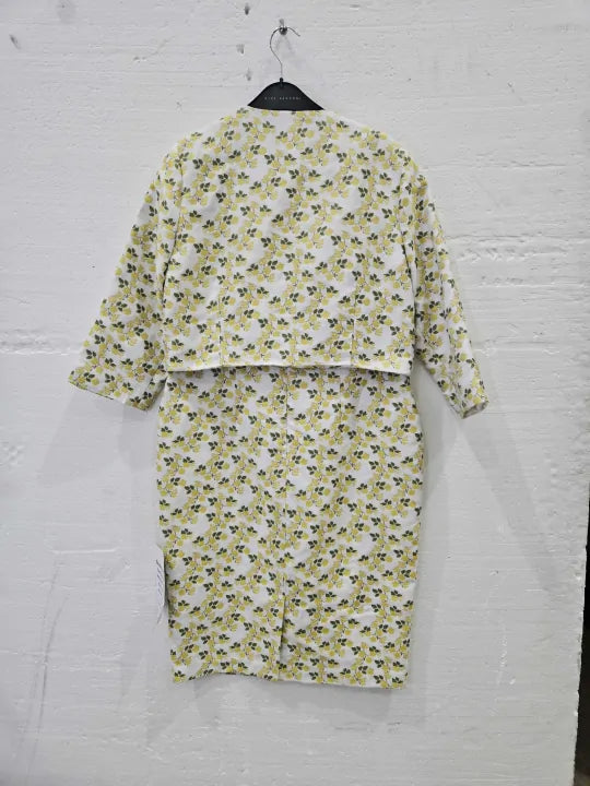 Gina Bacconi Yellow Isannah Jacquard Sheath Dress And Bolero Size: Blazer Uk 14 Dress Uk 12