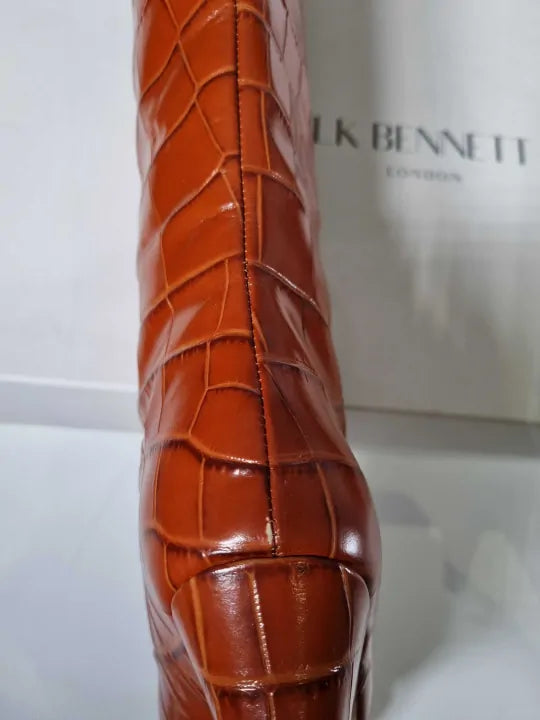 L K Bennett Ginger Allegra Croc Effect Leather Cone Heel Knee High Boots Size: Eu 38