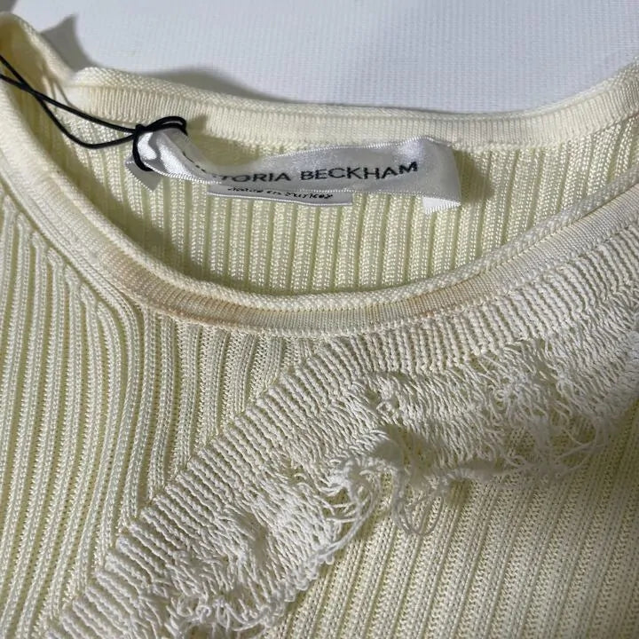 Victoria Beckham-1223Ktp004563A Natural-S-Brown-Cream Long Sleeve Cotton Blend Top Size: S