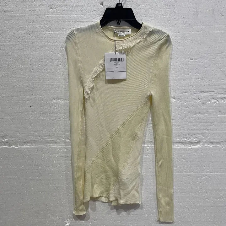 Victoria Beckham-1223Ktp004563A Natural-S-Brown-Cream Long Sleeve Cotton Blend Top Size: S