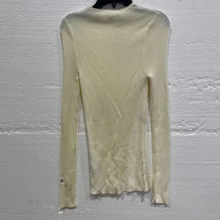 Victoria Beckham-1223Ktp004563A Natural-S-Brown-Cream Long Sleeve Cotton Blend Top Size: S