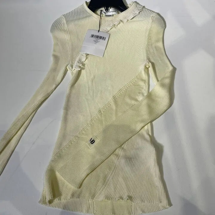 Victoria Beckham-1223Ktp004563A Natural-S-Brown-Cream Long Sleeve Cotton Blend Top Size: S