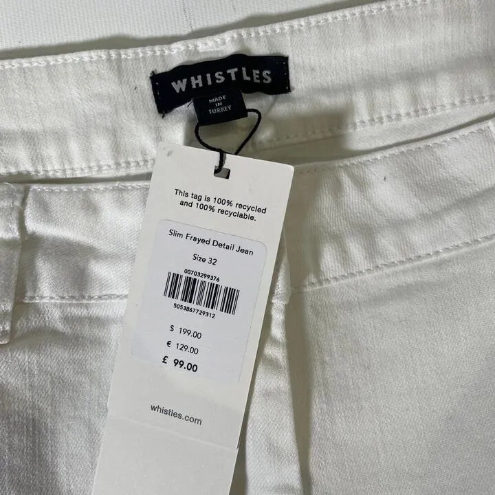 Whistles-007032993 White-32-White-White Stretch Slim Frayed Jeans Size: 32