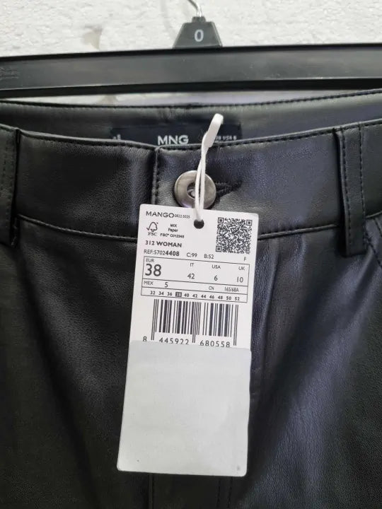Mango Black Leather-Effect Straight Trousers Size: Eur 38