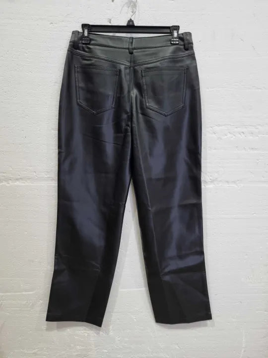 Mango Black Leather-Effect Straight Trousers Size: Eur 38