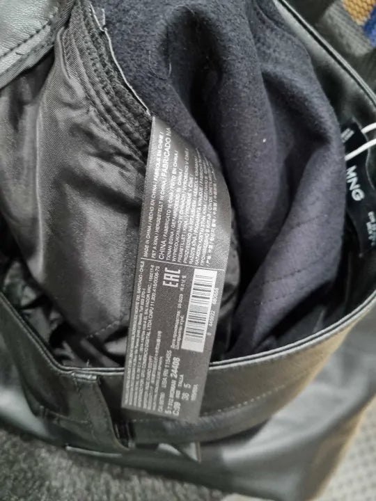 Mango Black Leather-Effect Straight Trousers Size: Eur 38