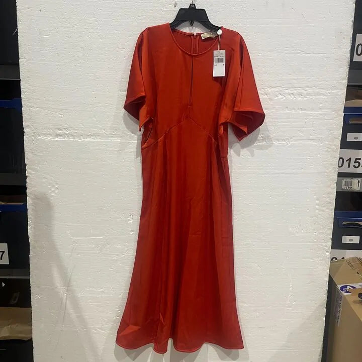 Michael Kors-Mf381Oi99G 887-M-Orange Flutter Midi Dress Size: Medium