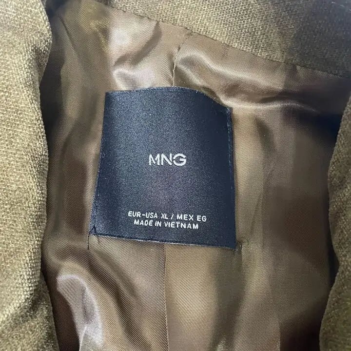 Mango-57037728-37-23-Green-Khaki Velvet Suit Jacket Size: Xl