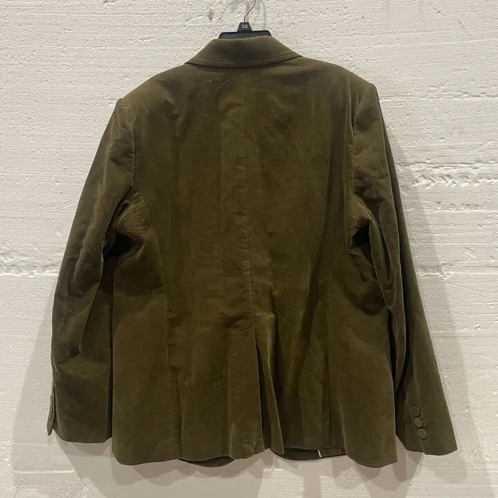 Mango-57037728-37-23-Green-Khaki Velvet Suit Jacket Size: Xl