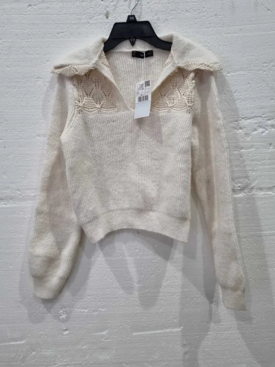 Mango Ecru Openwork-Knit Jumper Size: Xsmall
