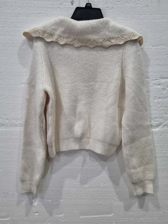 Mango Ecru Openwork-Knit Jumper Size: Xsmall
