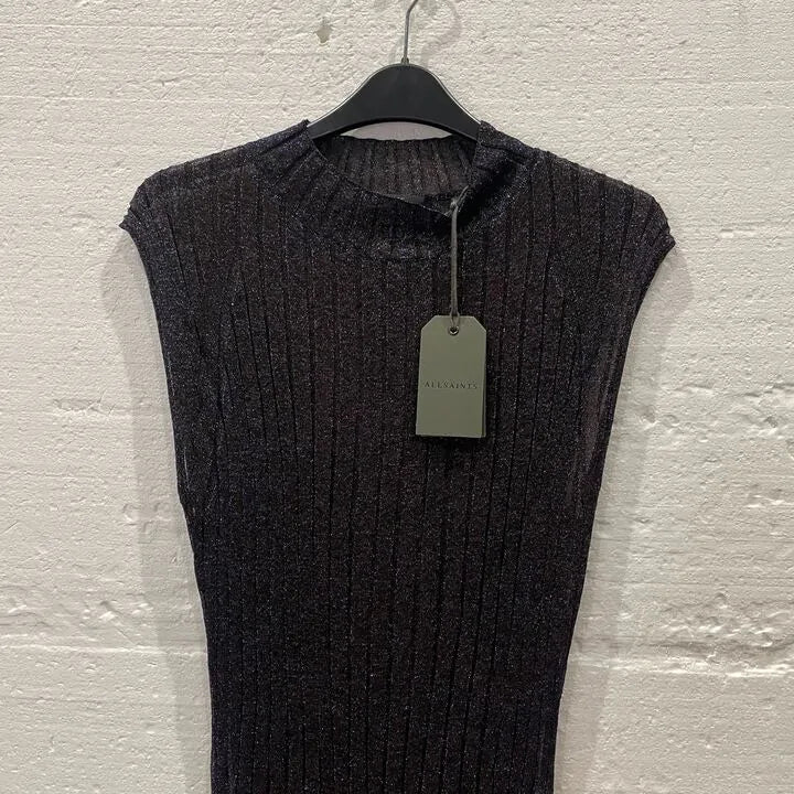Allsaints-Wd200X Black/Royal Blue-L-Black-Black Patrice 2 In 1 Midi Dress Size: Large