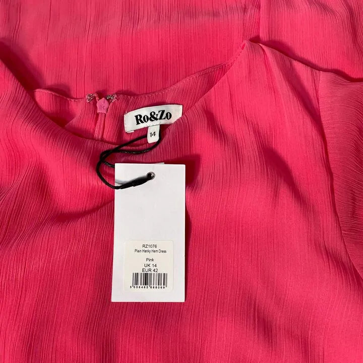 Ro & Zo-Rz1076-14-Pink-Pink Hanky Hem Dress Size: Uk 14