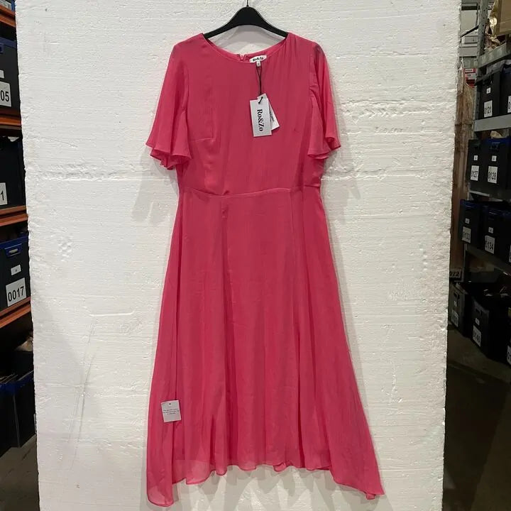 Ro & Zo-Rz1076-14-Pink-Pink Hanky Hem Dress Size: Uk 14