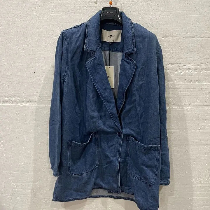 7 For All Mankind-Suz5610Di-M-Blue-Dark Blue Unstructured Denim Blazer Size: Medium